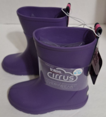 Totes Rain Boots Purple Girls Size 9-10  Lightweight 100% Waterproof  NWT