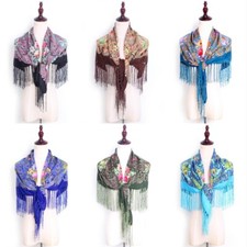 Spring Autumn Ethnic Printed Wraps Women Muslim Tassels Shawls Arab Square Scarf