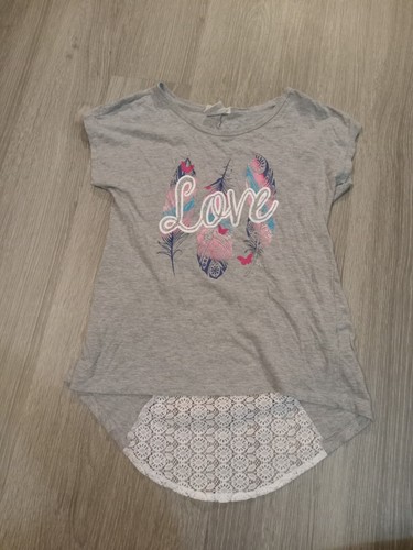 One Step Up Girls Top Short Sleeve Lace Size L (14-16) Shirt Love Feathers K30
