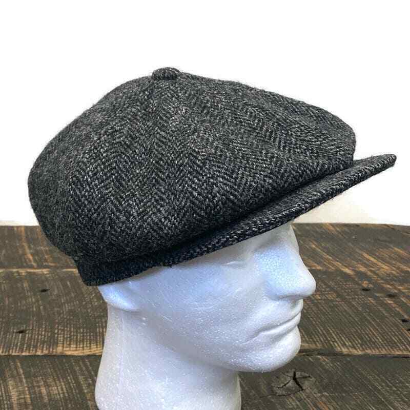 Harris Tweed Herringbone Newsboy Cap Gray Snap Brim Scottish Wool Golf Hat eBay