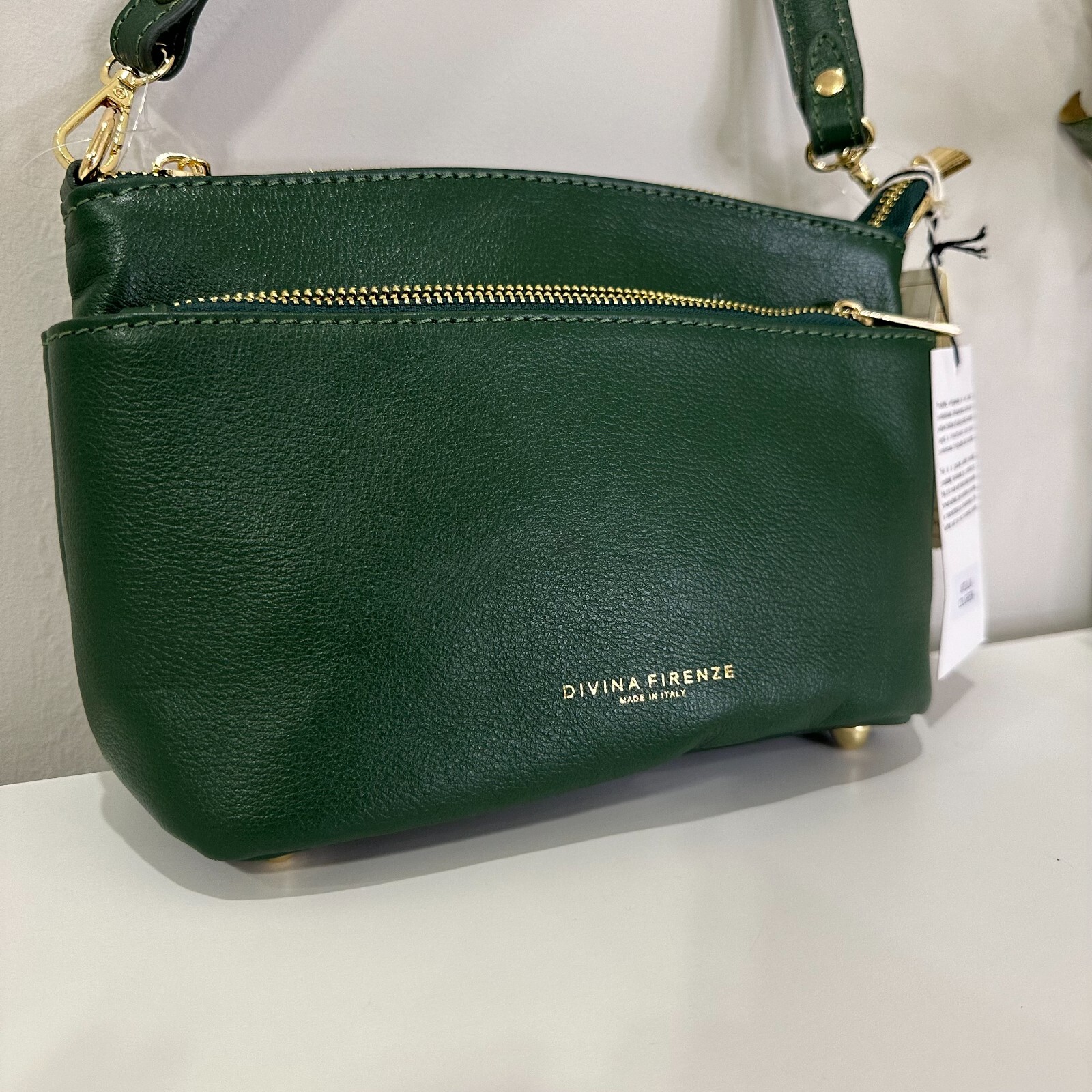 NWT Divina Firenze Lilla Green Handmade Leather Convertible Crossbody