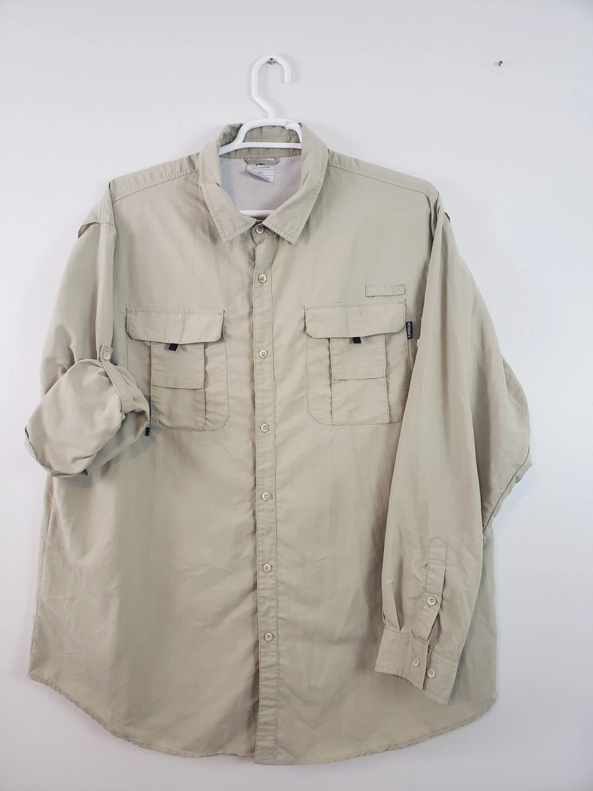 Nominate Mens Fishing Shirt Size 3XL Roll Tab Sleeve Vented Tan Beach Gorpcore