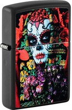 Image of NEW ZIPPO PETROL LIGHTER SUGAR SKULL WOMAN GLOW IN THE DARK DESIGN WINDPROOF