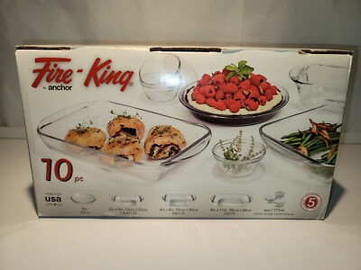 Anchor Hocking Fire King 10 Piece Clear Baking Set New In Open Box