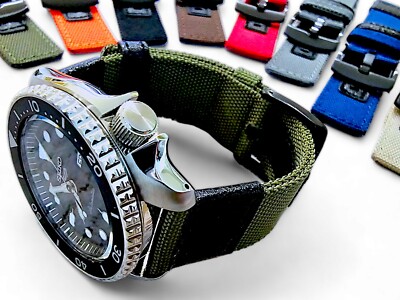 Canvas Watch Strap Band Black Buckle Leather Nylon Sailcloth Mens 20mm 22mm UK