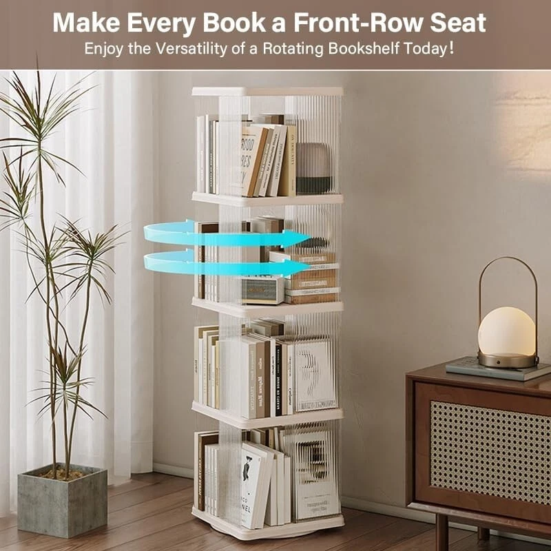 4 Tiers 360 degrees Rotating Floor Standing Plastic Corner Bookshelf Bookcase