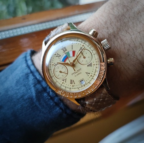 Orologio Cronografo Vintage Poljot Moscow-Rome 1992 Manuale Calibro Poljot 3133 - Foto 8 di 10