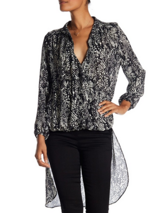 Vertigo Silk Chiffon High/Low Snake Printed Blouse NWT $210
