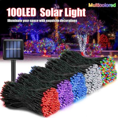 100 LED Solar Powered String Fairy Lights Outdoor Garden Wedding Party Xmas US