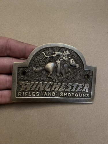 Winchester Plaque Sign Patina Rifle Ammo Gun Collector Patina BRASS COWBOY GIFT - Picture 2 of 20