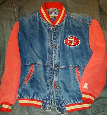 Vintage Forty Niners Starter Jacket XL Varsity Denim Satin Jean