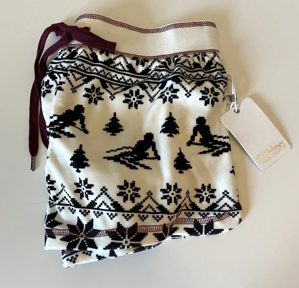 PJ Salvage Pajama Shorts Medium Ski Fair Isle Winter Cozy Ivory Black NWT Lounge - Image 2 of 4