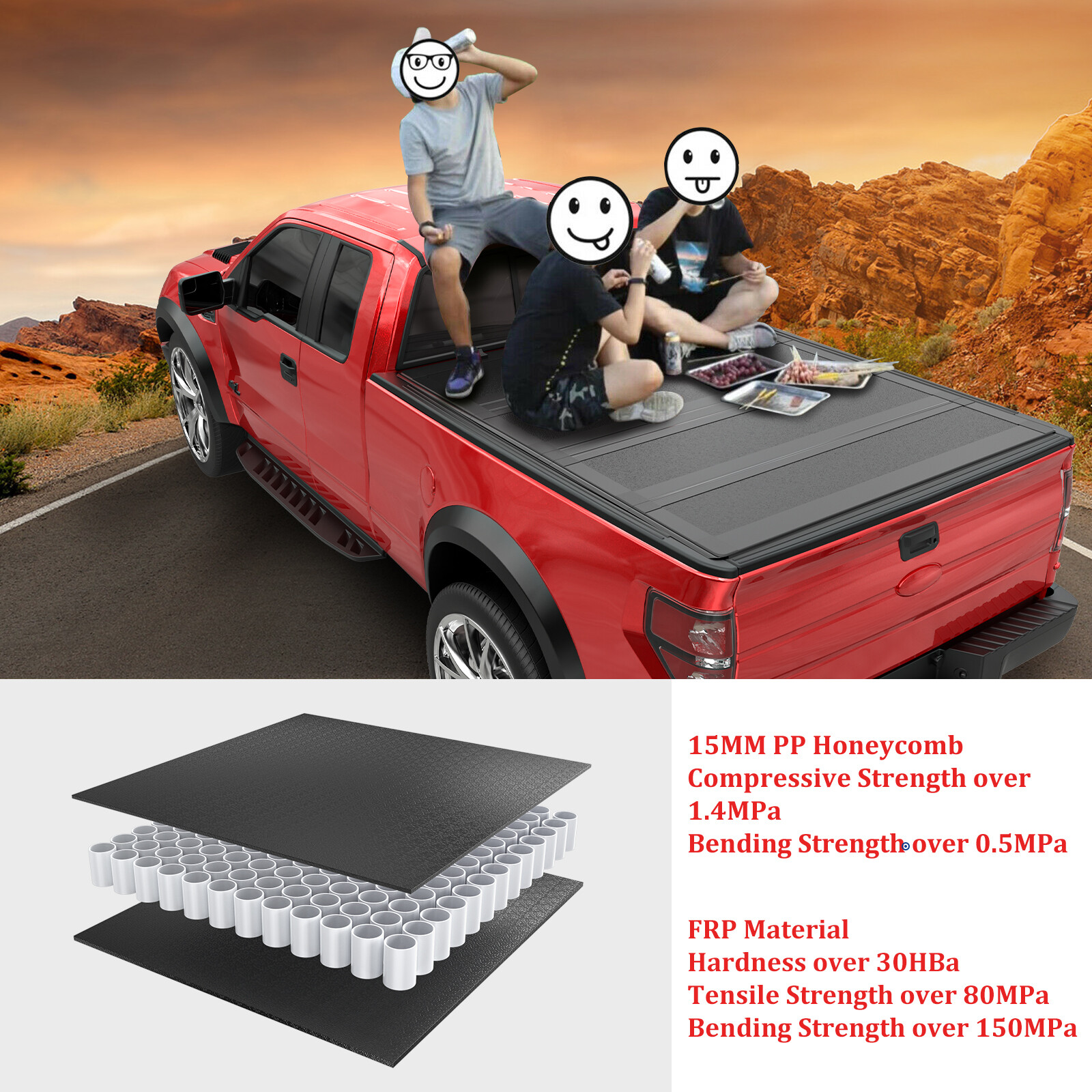 5FT FRP 4-Fold Hard Bed Tonneau Cover For 2019-2024 Ford Ranger Low Profile