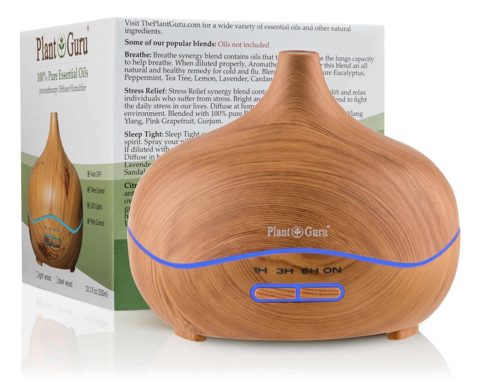Essential Oil Diffuser Ultrasonic Humidifier Large 300ml. LED Lights Wood Grain-image