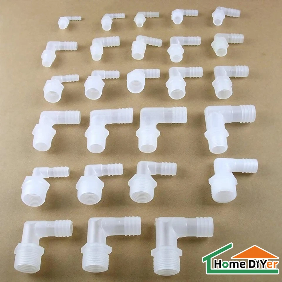 Plastic Male Thread Barbed Joiner 90 Degree Elbow Connector For Pipe Hose Water - Image 2 of 4