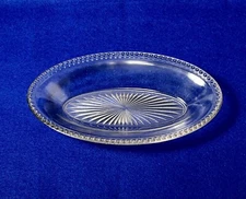 Vintage Clear Glass Starburst Bottom 9” Oval Relish Dish Bubble Tooth Rim Used