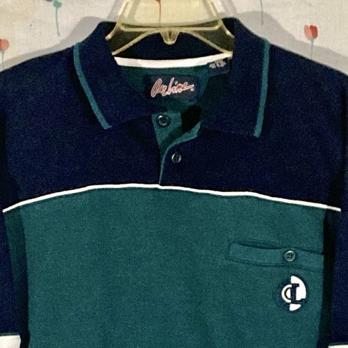 On Line Vintage 90s Collared Sweatshirt Men's Size XL Navy And Green - Picture 3 of 8