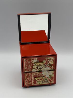 Vintage Japanese Plastic Red Lacquer Mini Chest of Drawers