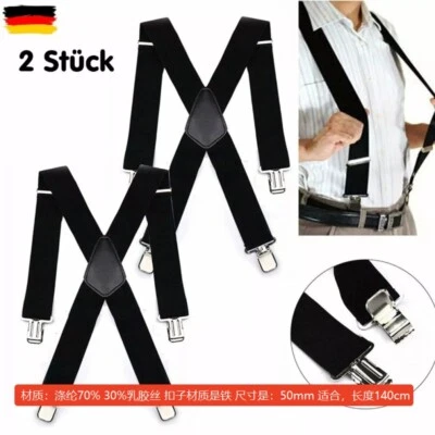2x Hosenträger starke 50mm Damen Herren Extra Breit Hosen X-Form mit 4 Clips- - Bild 1 von 4
