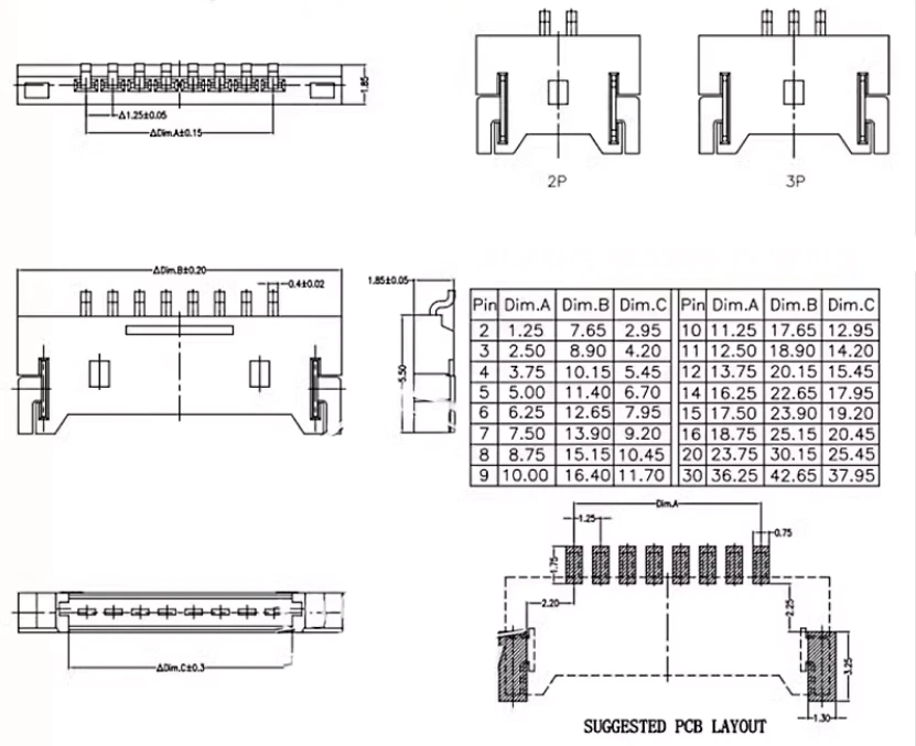 MX1.25mm Connector Plastic SMD Horizontal Gold-Plated Terminal Socket 2~8P 10pcs - Image 4 of 4