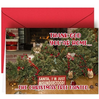 Cat Christmas Card - 5'' x 7'' Funny Christmas Card Cat with Envelope, Merry Xm...