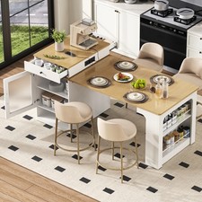 K&uuml;cheninsel mit Rollen Ausziehbar Esstisch Bartisch Steckdosen Sideboard K&uuml;chen