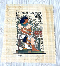Hand Painted Egyptian Papyrus Sennefer Seated Signed Tomb Art 8x10