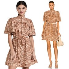 ZIMMERMANN Tropicana Flutter Sleeve Mini Dress in Leopard Size:1 US:6