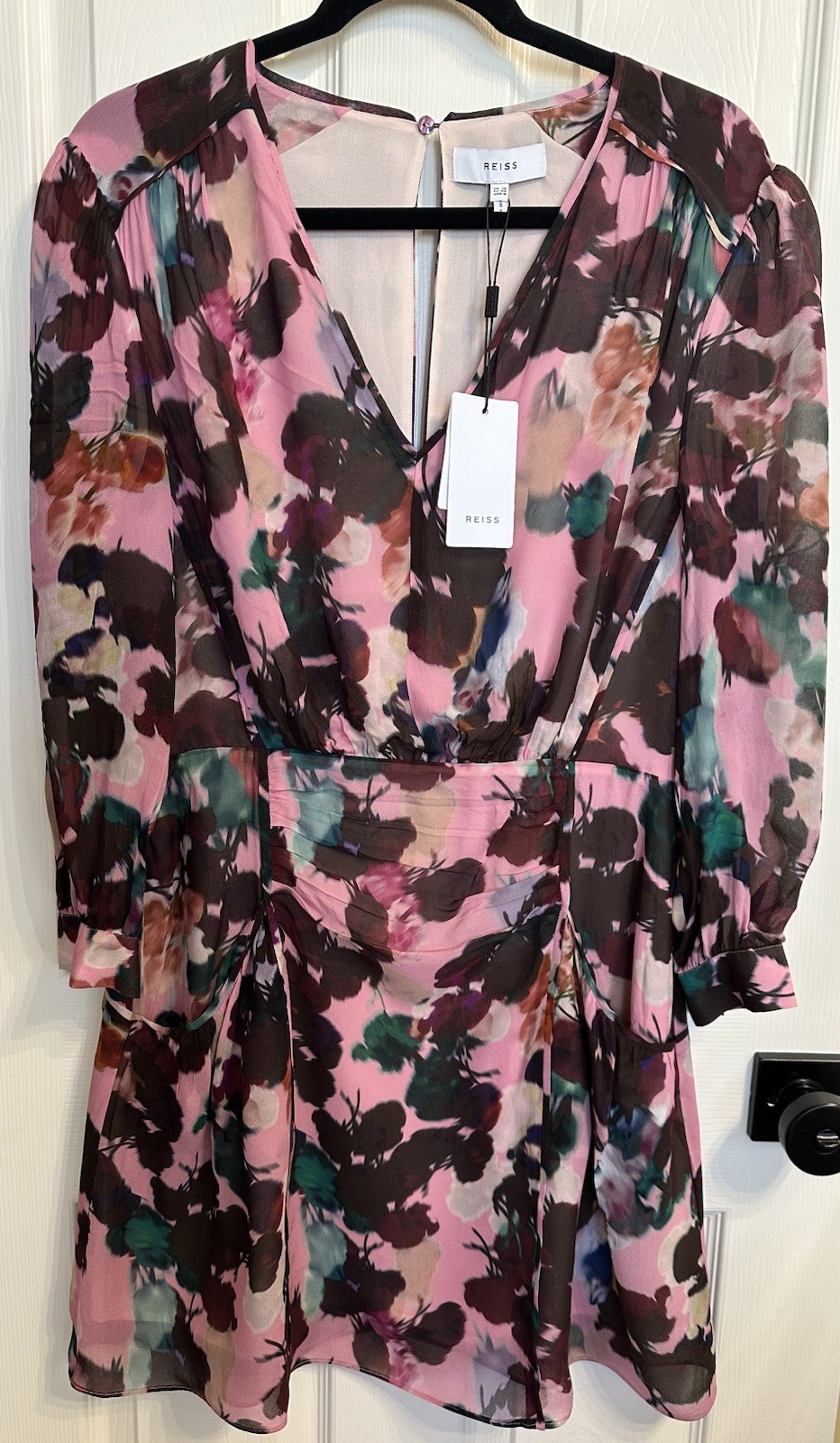 Reiss Josephine Pink Plum Floral Dress W/Pockets Size 8 NWT $320 image 4