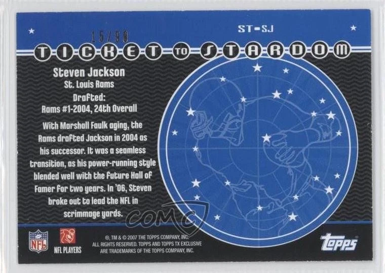 2007 Topps TX Exclusive Ticket 2 Stardom Bronze /99 Steven Jackson #ST-SJ - Image 2 of 2