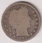1897 P BARBER QUARTER DOLLAR 90% SILVER PENNSYLVANIA .25¢ UNITED STATES AMERICA