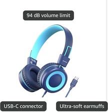 Kids USB-C Wired Headphones 94dB Volume Limit   Child Safe   New Sealed