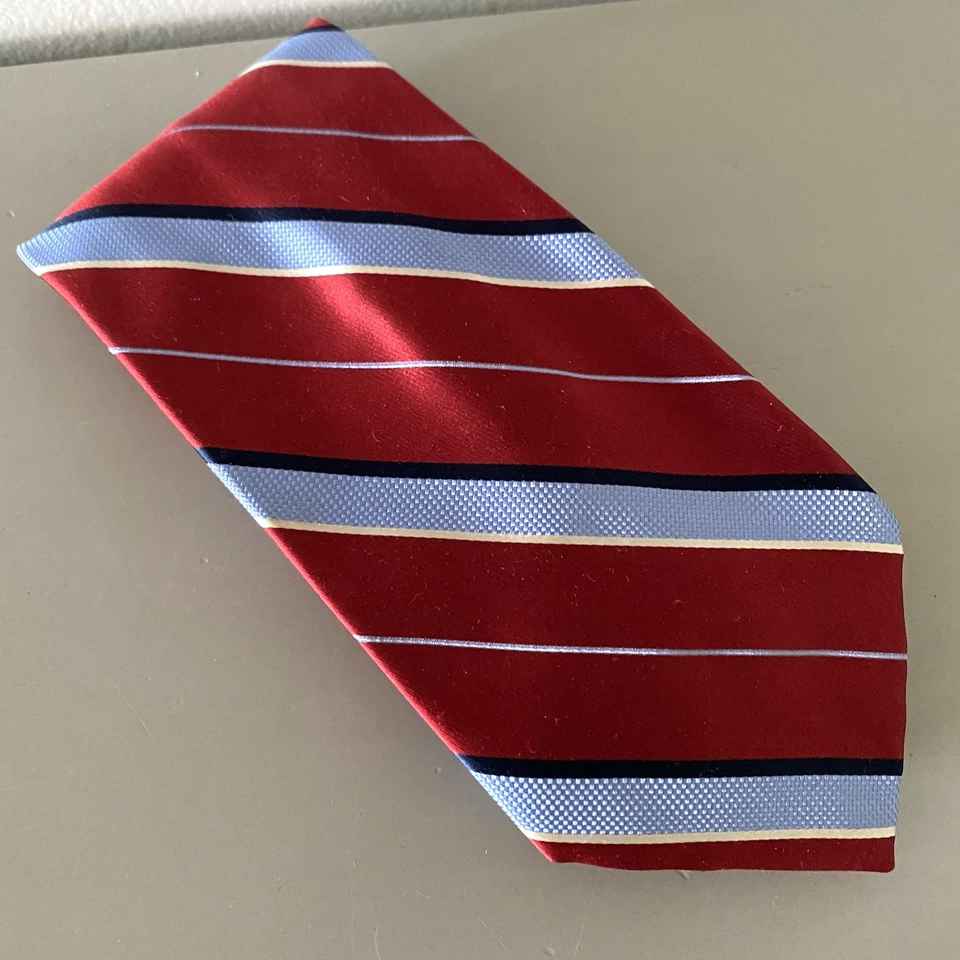 Corbata Tiffany Co para hombre Repp seda hecha en Italia roja Tiffany azul rayas 57" Foto 2 de 4