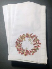 4 Handmade Dinner Napkins White Cotton  Embro...
