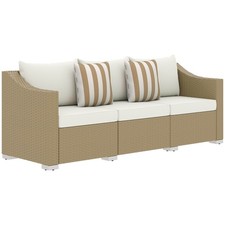 Outsunny 3 Seater Patio Sofa with Cushions & Pillows Cream White