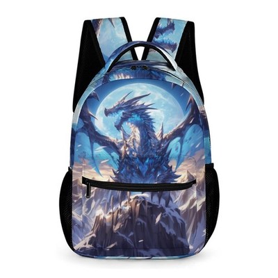 Dragon Backpack Cool Blue Dragon with Moon School Backpack, Crazy Dragon Art ...