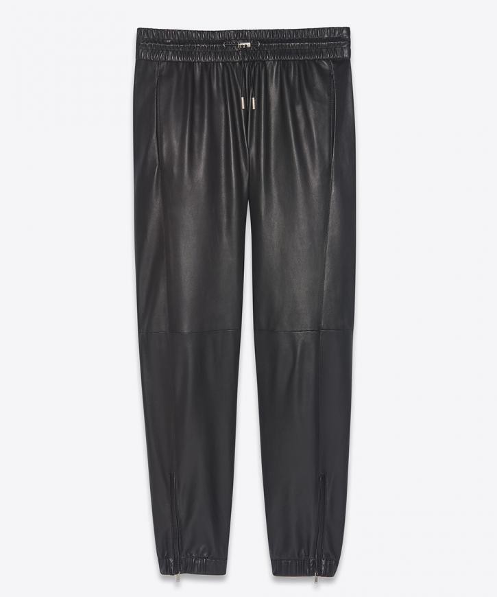 Pantaloni della tuta in pelle SAINT LAURENT 3300 $ nero nappa coulisse