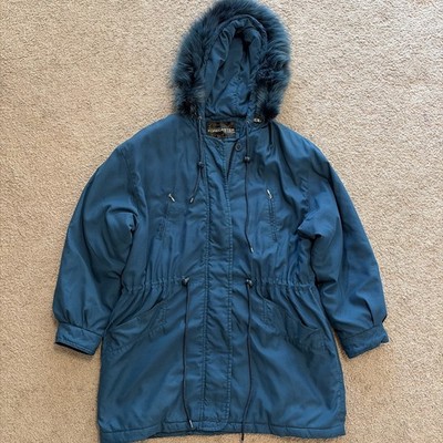 Size S Vintage Dark Teal Forecaster Coat With Fur Trimmed Hood Zipper Pockets
