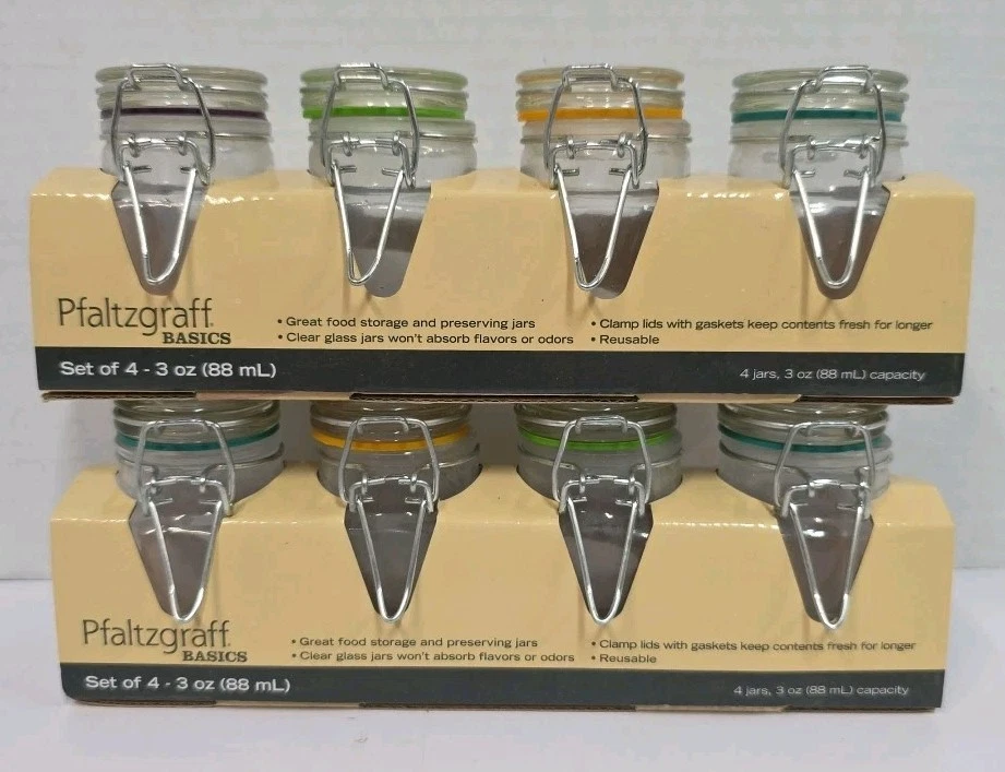 Pfaltzgraff 3 Ounce Storage Jars With Lids Clamps And Gaskets Lot Of 8 NIB 2015