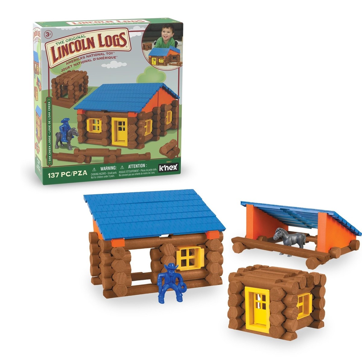 LINCOLN LOGS – Oak Creek Lodge – 137 Pieces Real Wood Logs-Ages 3+ Best 