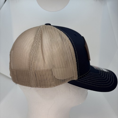 Richardson Letter A Leather Patch Snapback Black Trucker Hat Gray Mesh - Picture 2 of 9