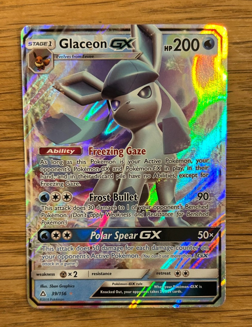 Glaceon GX ULTRA RARE 39/156 Sun & Moon Ultra Prism 2018 Pokemon TCG NEAR MINT