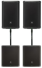  2 JBL PRX915 15" 1000w RMS Powered DJ PA Speakers 18" Subwoofers Pole Mounts