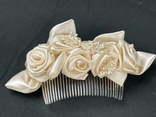 Vtg Kirks Folly Satin Rose Hair Clip Wedding Bridesmaid Barrett Comb Stunning