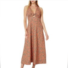 Madewell Twist-Front Midi Dress in Floral Size 4 Small orange 
