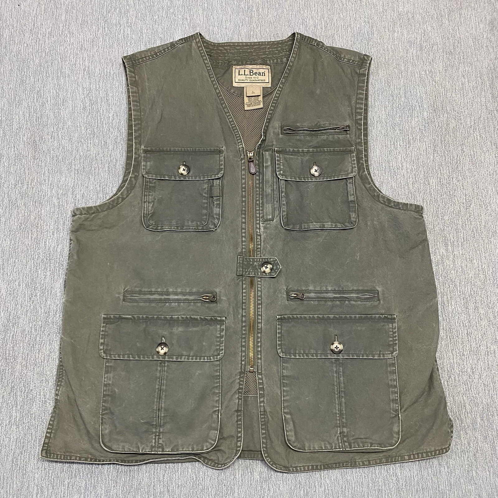 LL Bean Jacket Mens Large Green Fishing Vest Vented Hiking Work Chore Coat NICE!