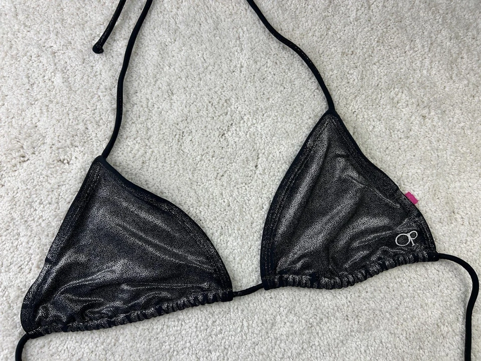 Top de baño OP Bikini para mujer pequeño metálico triángulo cuerda halter brillante traje de baño Foto 2 de 4
