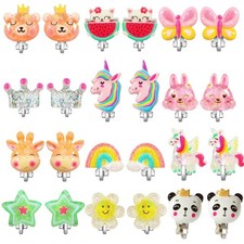 Bling Clip On Earrings for Little Girls, Unicorn Cake Ladybug Earrings for Kids,