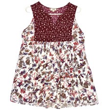 Umgee Babydoll Hippie Chic Peasant Burgundy Boho Flowy Floral Dress Womens L