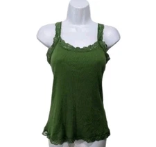 Xhilaration Lace Trimmed Babydoll Cami Tank Top Womens M Green 90s Y2K #3200